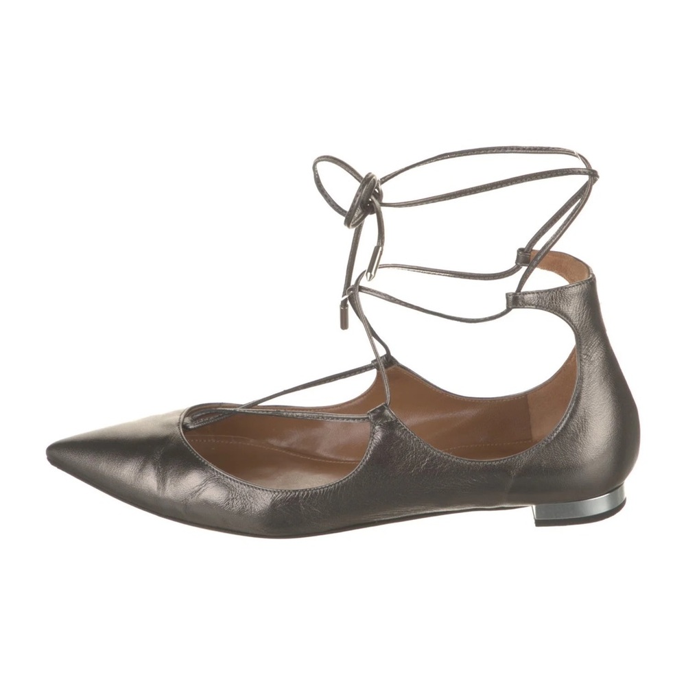 Aquazurra Christy Lace up ballet shoes in Pewter grey
